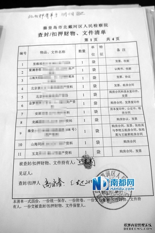 查封馬超群財產時的扣押清單之一。