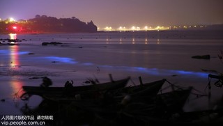 2017年9月17日凌晨，在河北省秦皇島市金夢(mèng)海灣浴場(chǎng)拍攝的“熒光海”。